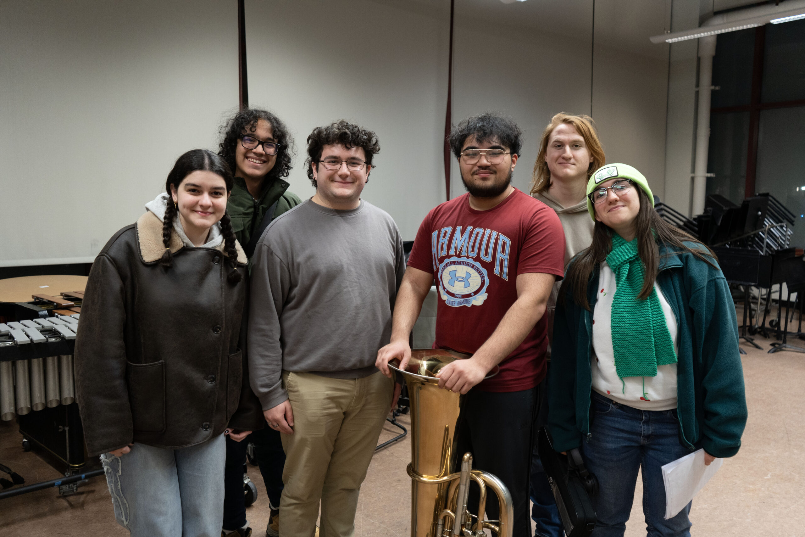 Group photo. Left to right: Nana Bazgadze, Joseph Hurtado, James Quinn, Isaac Galang, Toni Gentile, JoAnne Murray