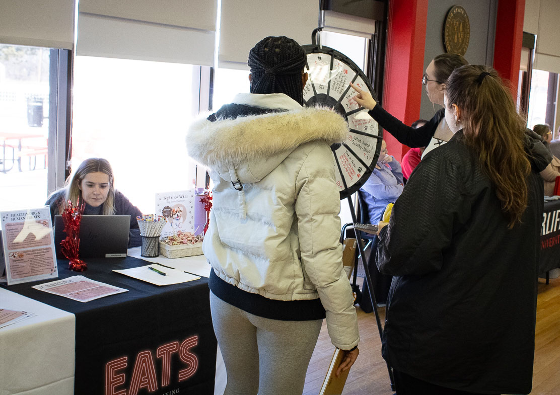 Dog Trivia Wheel hosted by MSU Dining Services at Pebbles Gotcha Day Party & Parade. Montclair State University.