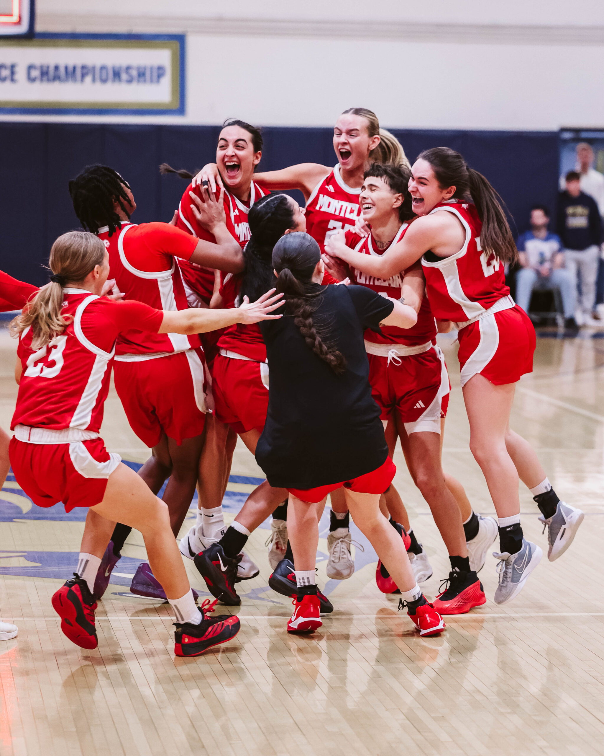 Montclair State Women's celebrating their NJAC championship. Photo courtesy of Montclair State Athletics