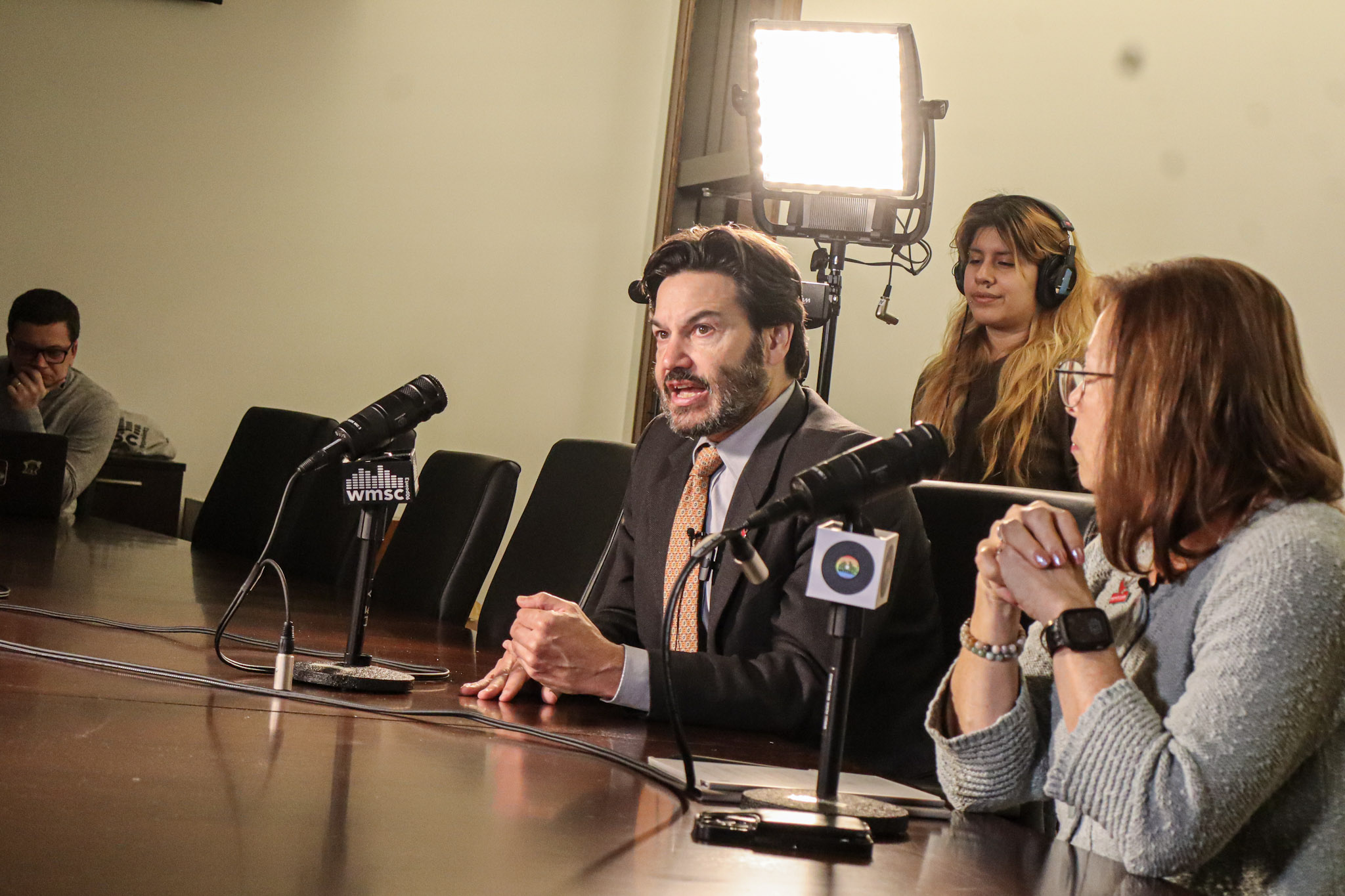 Montclair State University President Jonathan Koppell speaking to student media. The Montclarion┃David Bien-Aime