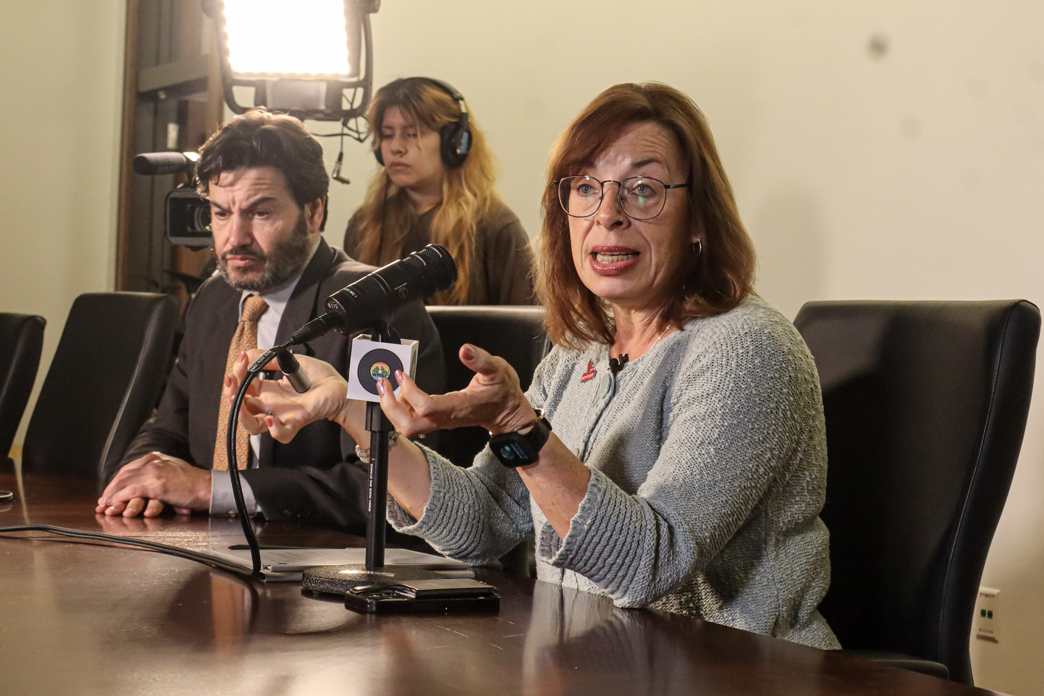Dr. Dawn Soufleris speaking to the student press at Media Availability Day. The Montclarion┃David Bien-Aime