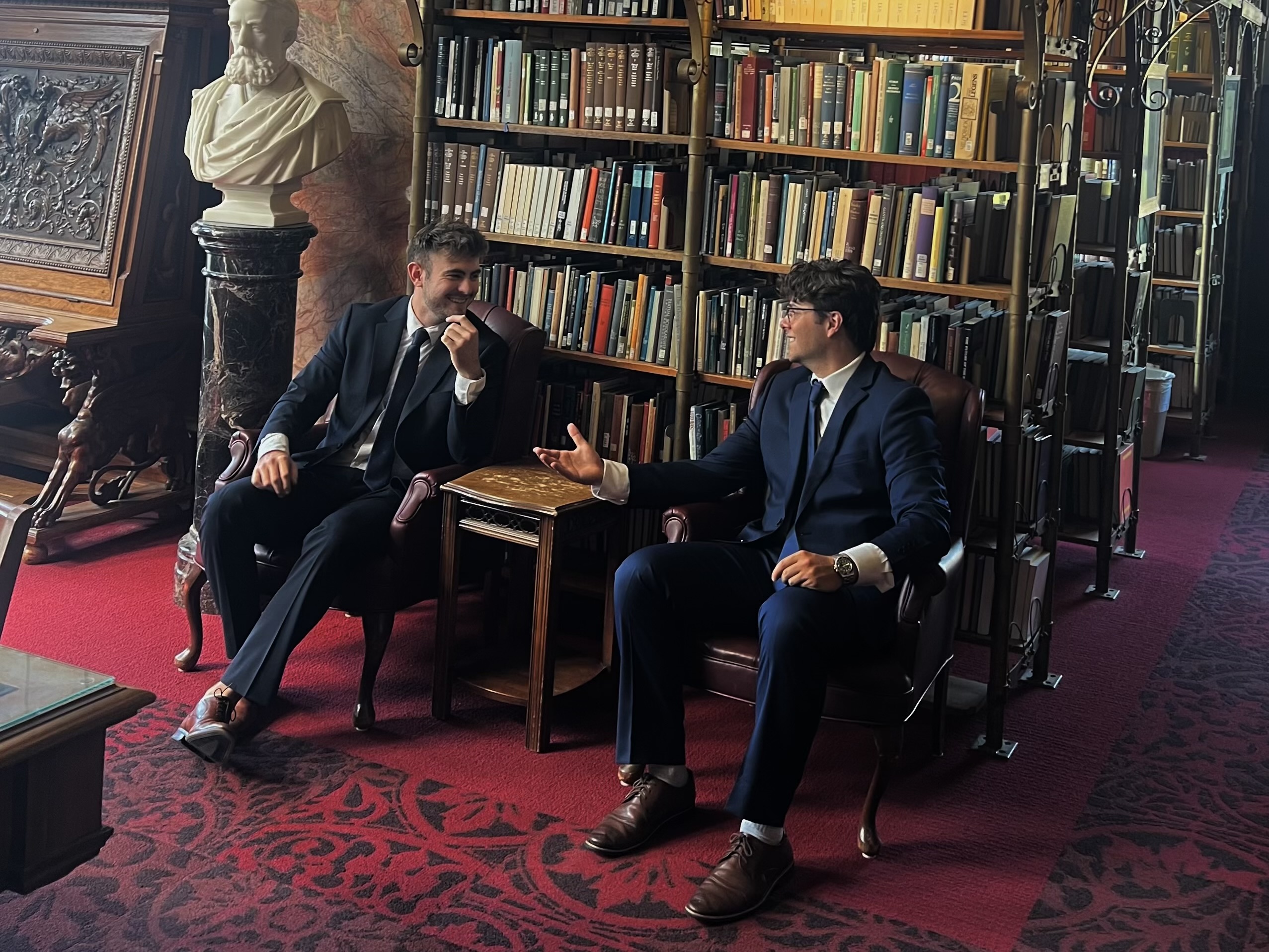 Damian (left) and his Co-Founder, Michael Natenzon (right), at the Cornell Library following their interview with the Cornell Business Review.