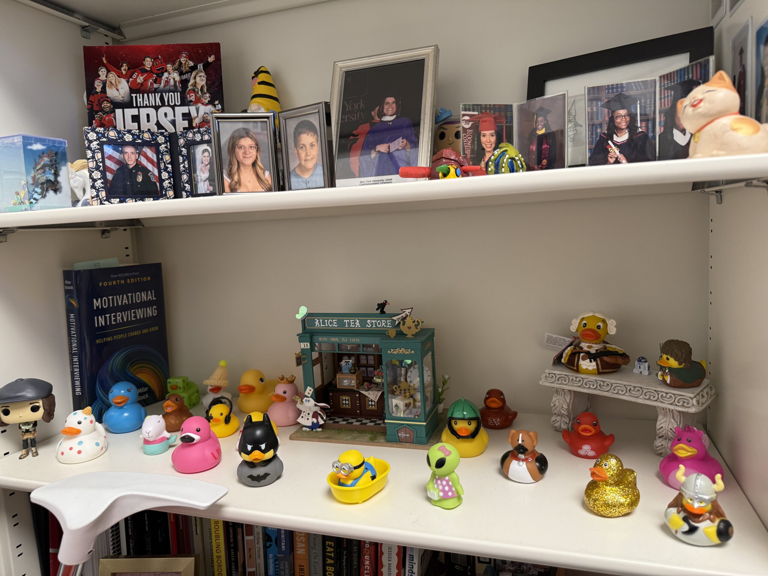 Christina Dilkes's shelf of ducks in her office. Meagan Kane | The Montclarion