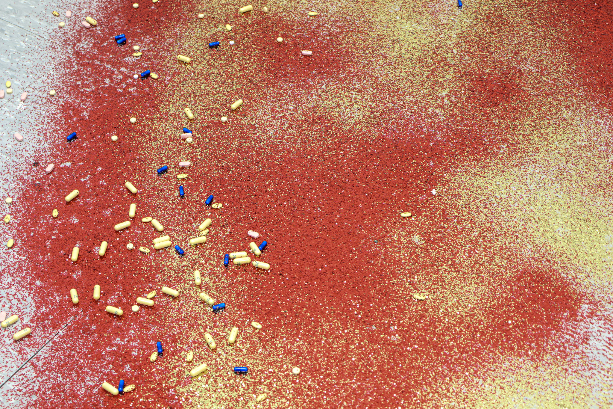 Gianna Kingsland's interactive performance. The golden presenting her nickname, red representing blood and the real pills she took. David Bien-AimeâThe Montclarion
