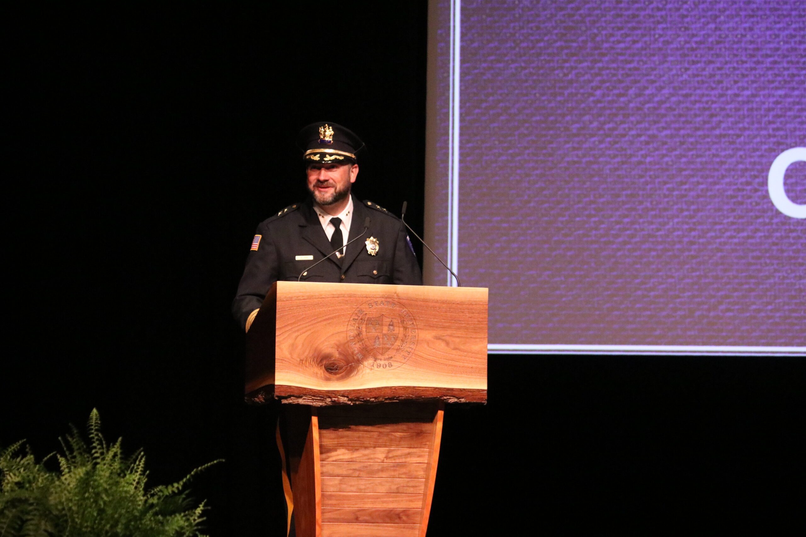 Timothy Fox giving his formal speech as official chief of the university police department. Emily Ramirez︱The Montclarion