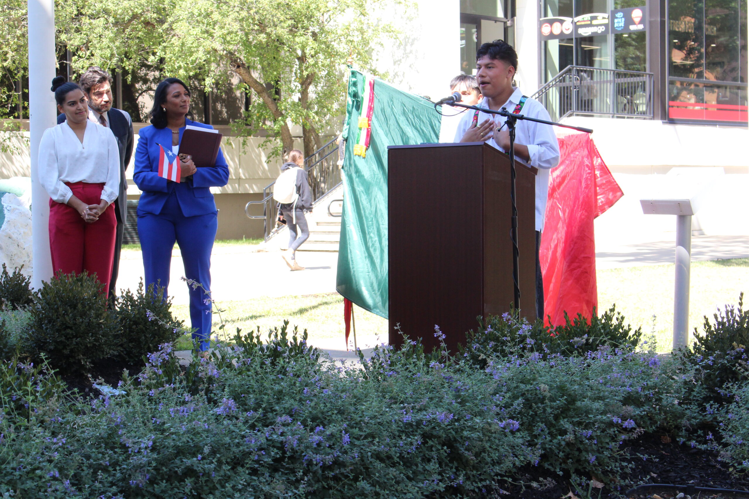 Mexican-American Student Association President Jonas Cruz-Morales addresses the crowd. Kaitlin Swift | The Montclarion