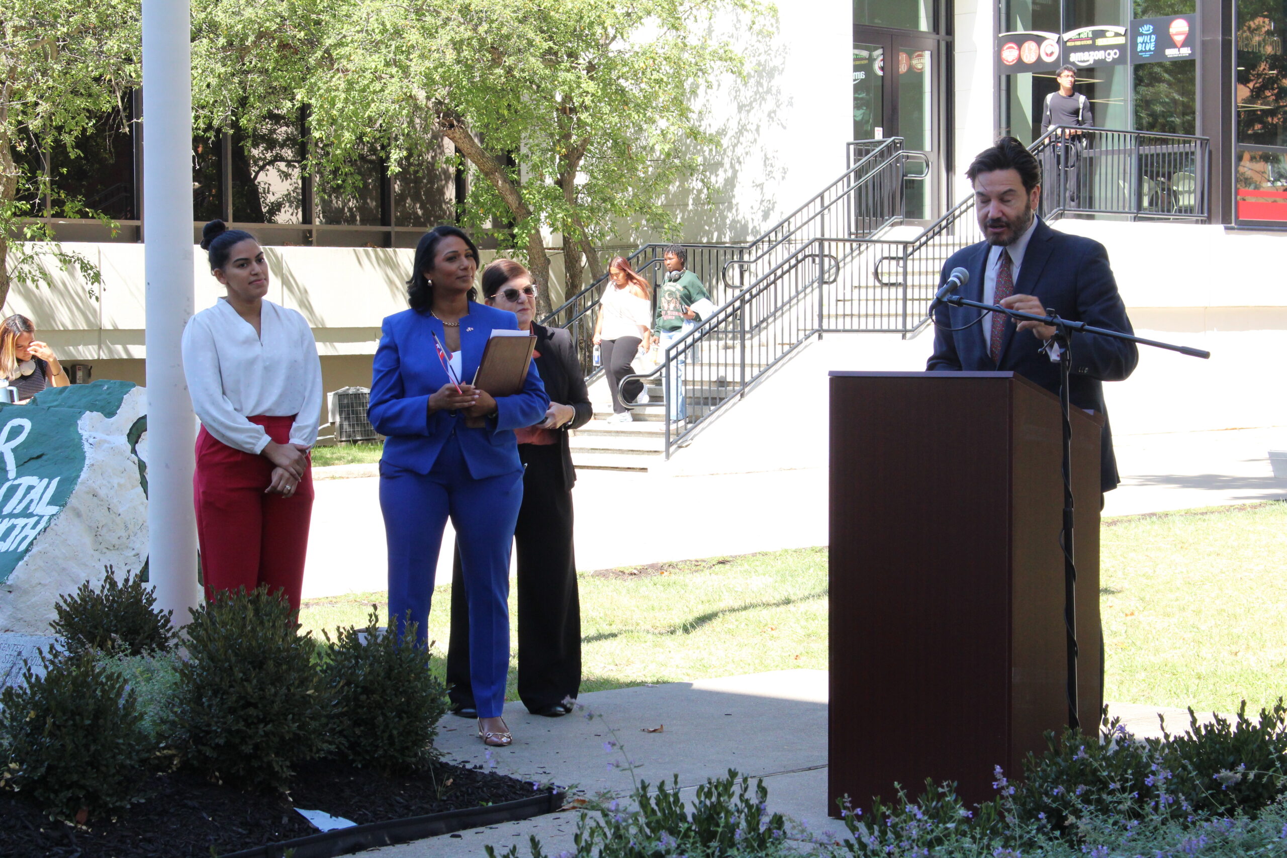 President Jonathan Koppell addresses the crowd. Kaitlin Swift | The Montclarion