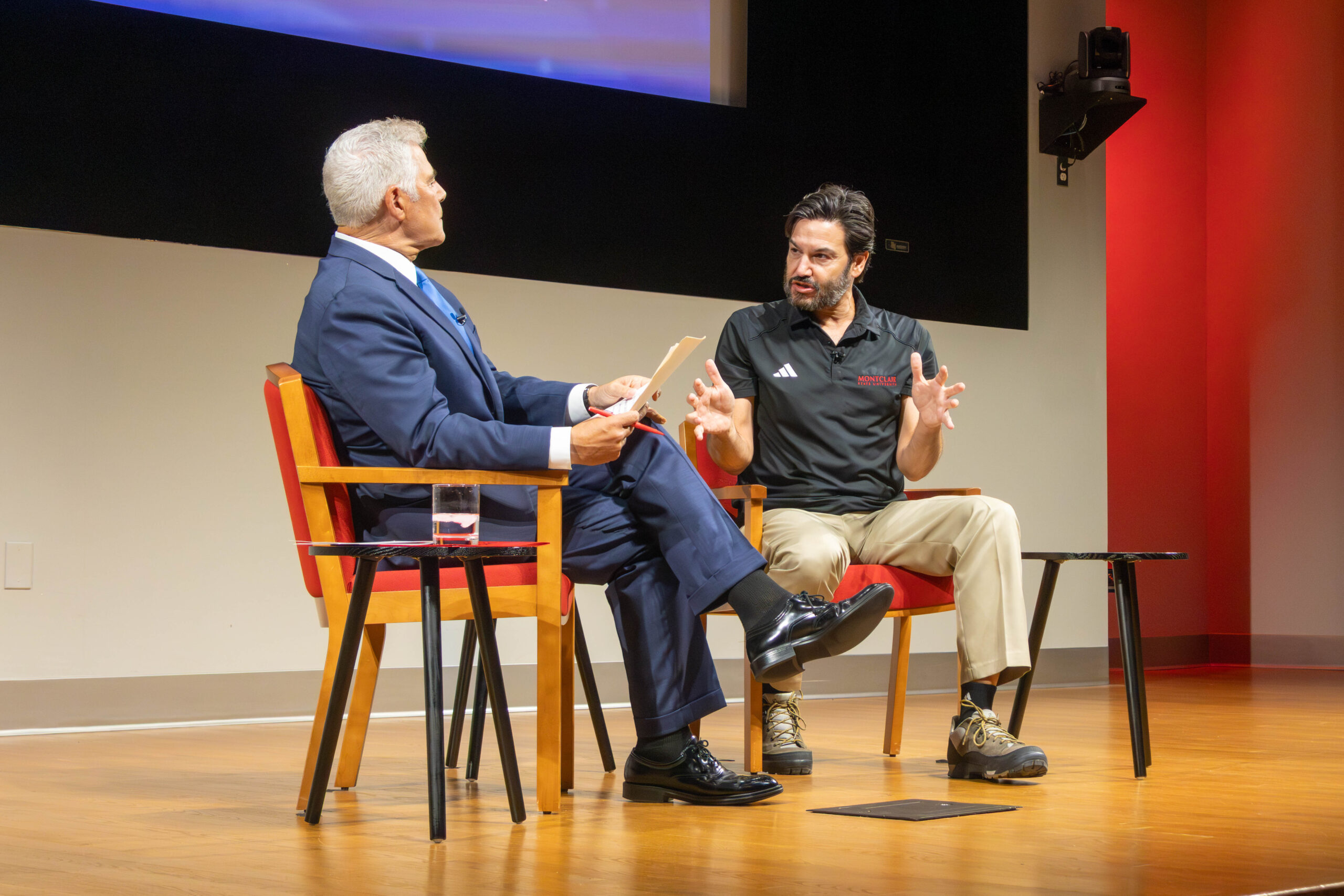 President Jonathan Koppell and Steve Adubato discussed ideological diversity and the use of artificial intelligence in higher education. David Bien-Aime | The Montclarion