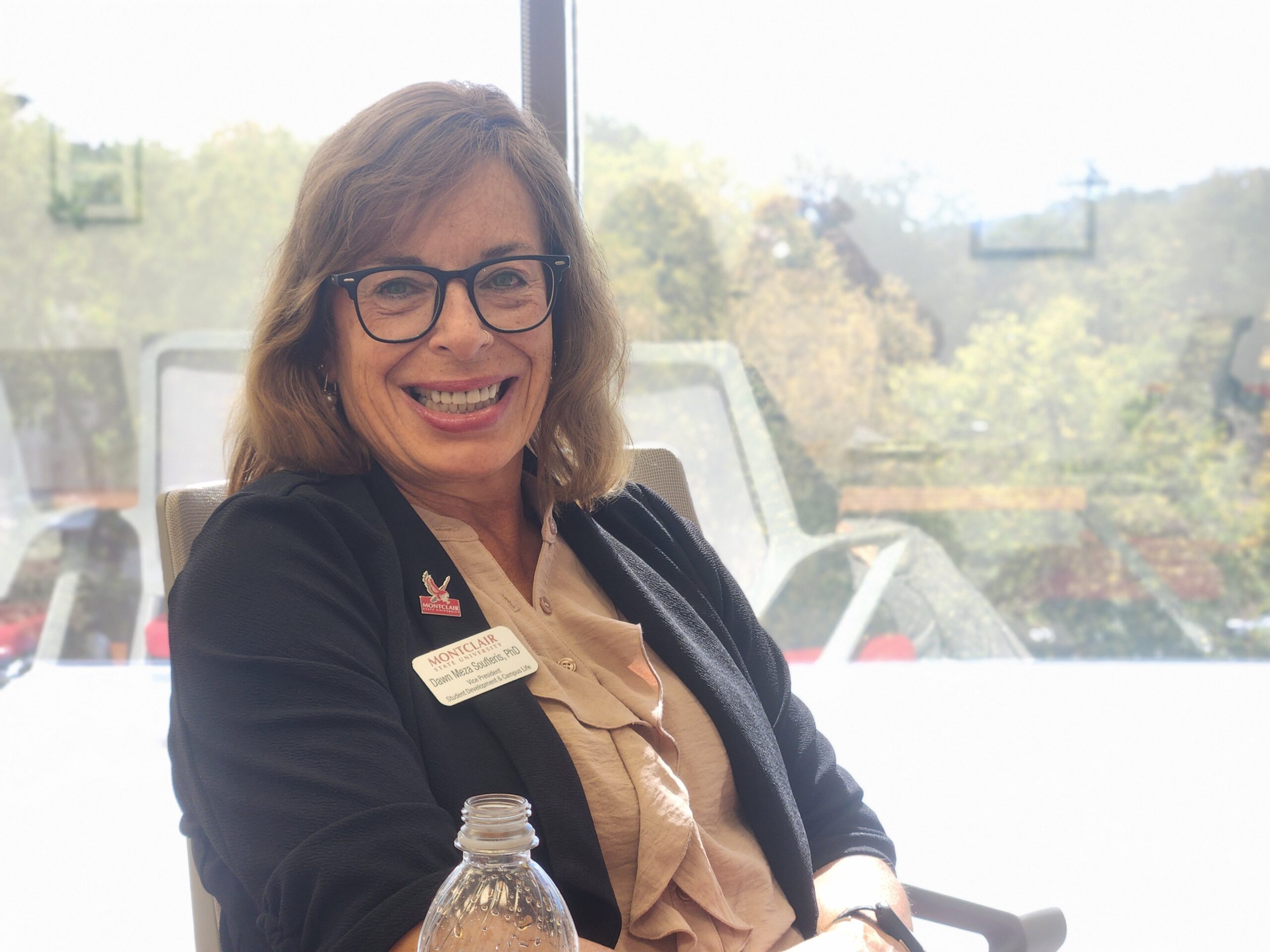 Dr. Dawn Meza-Soufleris, vice president for student development and academic life, discusses the university's renowned social mobility ranking during an Oct. 8 interview in her fourth floor Student Center office.