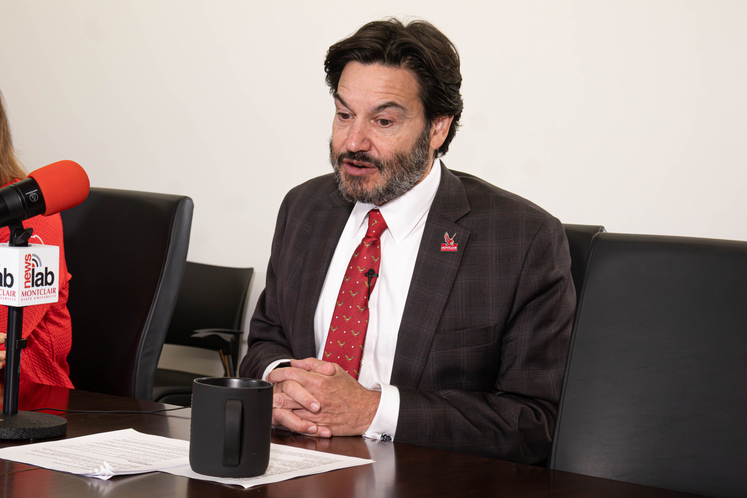 Jonathan Koppell speaks to student media at his media availability on November 21st. David Bien-Aime | The Montclarion