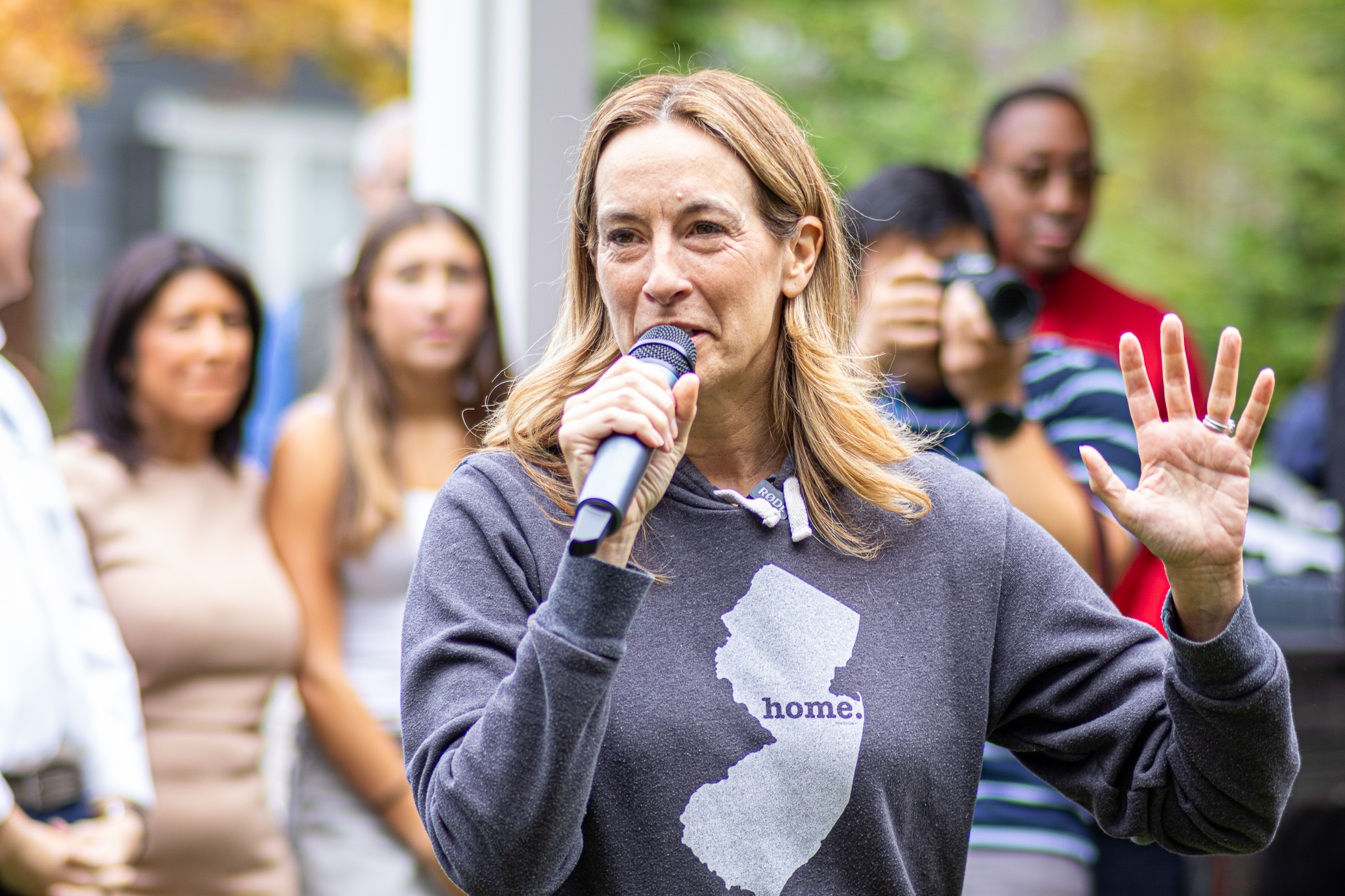 Mikie Sherrill speaking at canvass event in Montclair. David Bien-Aime︱The Montclarion