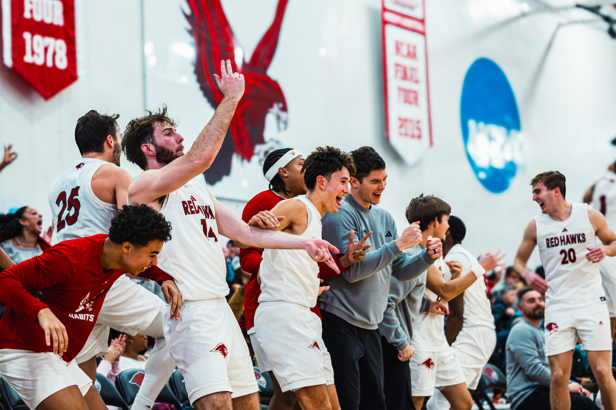 The Montclair State men's basketball team rejoices during its sixth consecutive win to start the season. Owen Klasey | The Montclarion