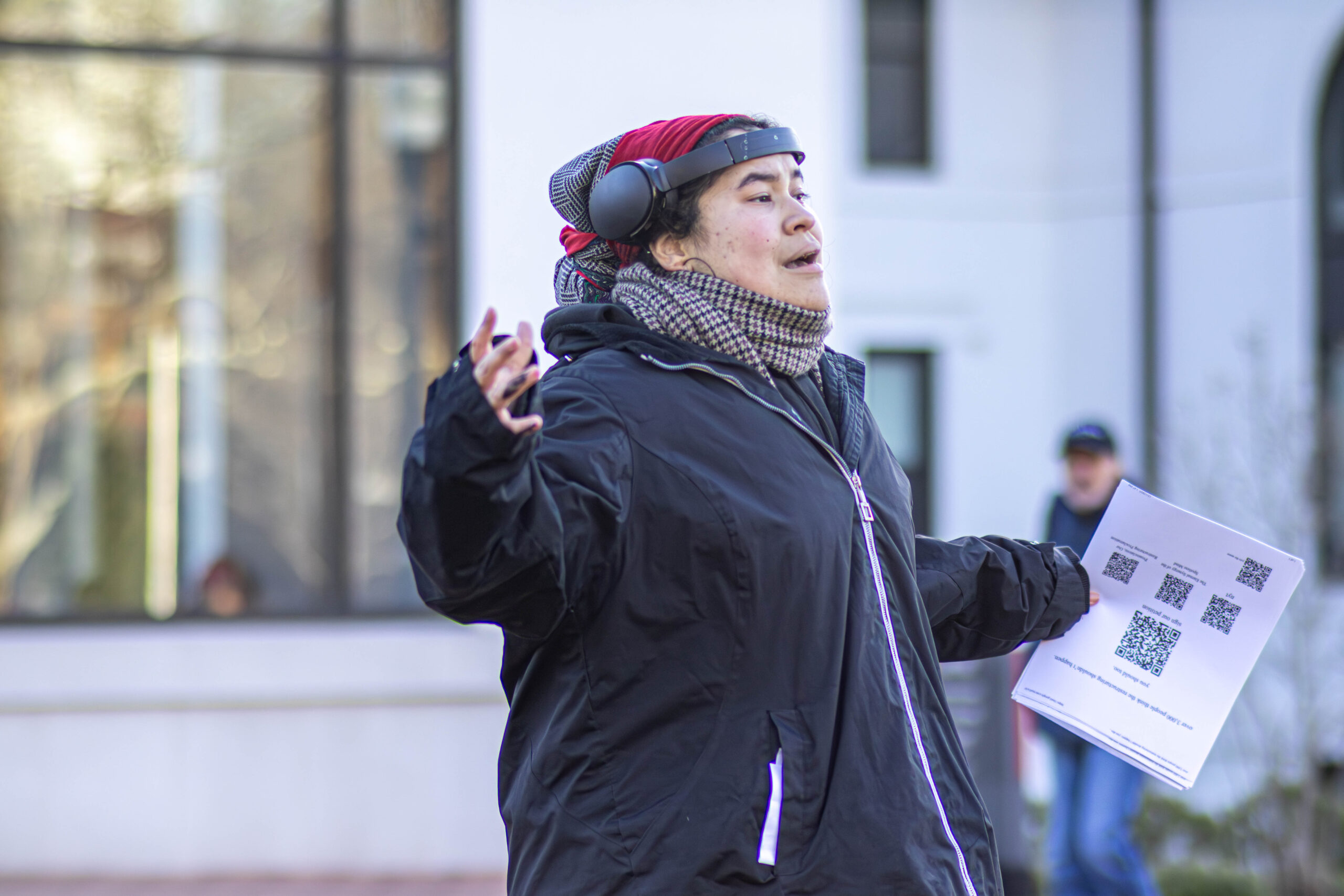 Jazmin Perez, the senior English major and creator of the petition, speaking at the protest.