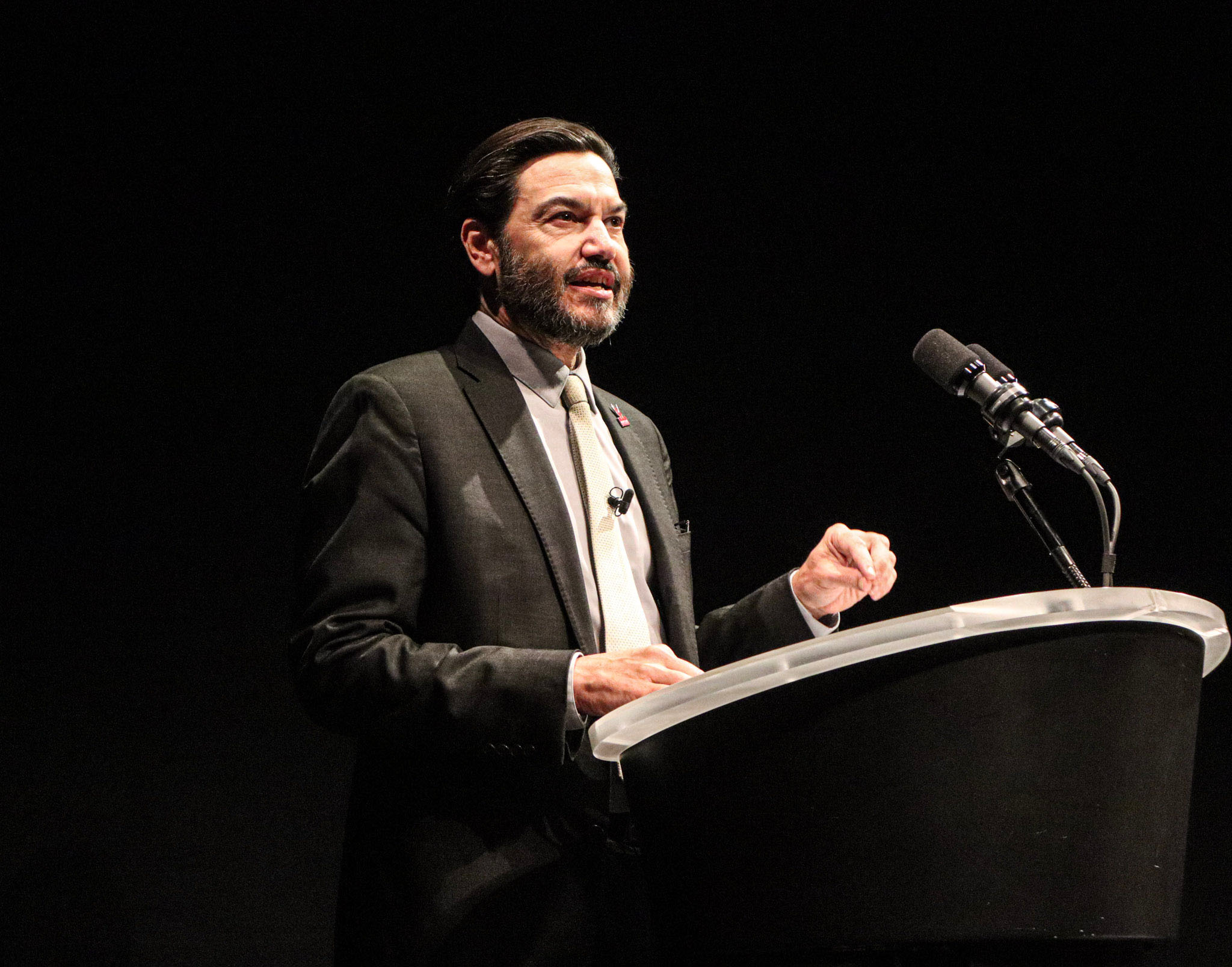President Johnathan Koppell at Kasser Theater to address the Montclair State University community amid the President Trump administration's wave of executive orders and crackdown on college campuses' DEI initiatives. David Bien-Aime | The Montclarion