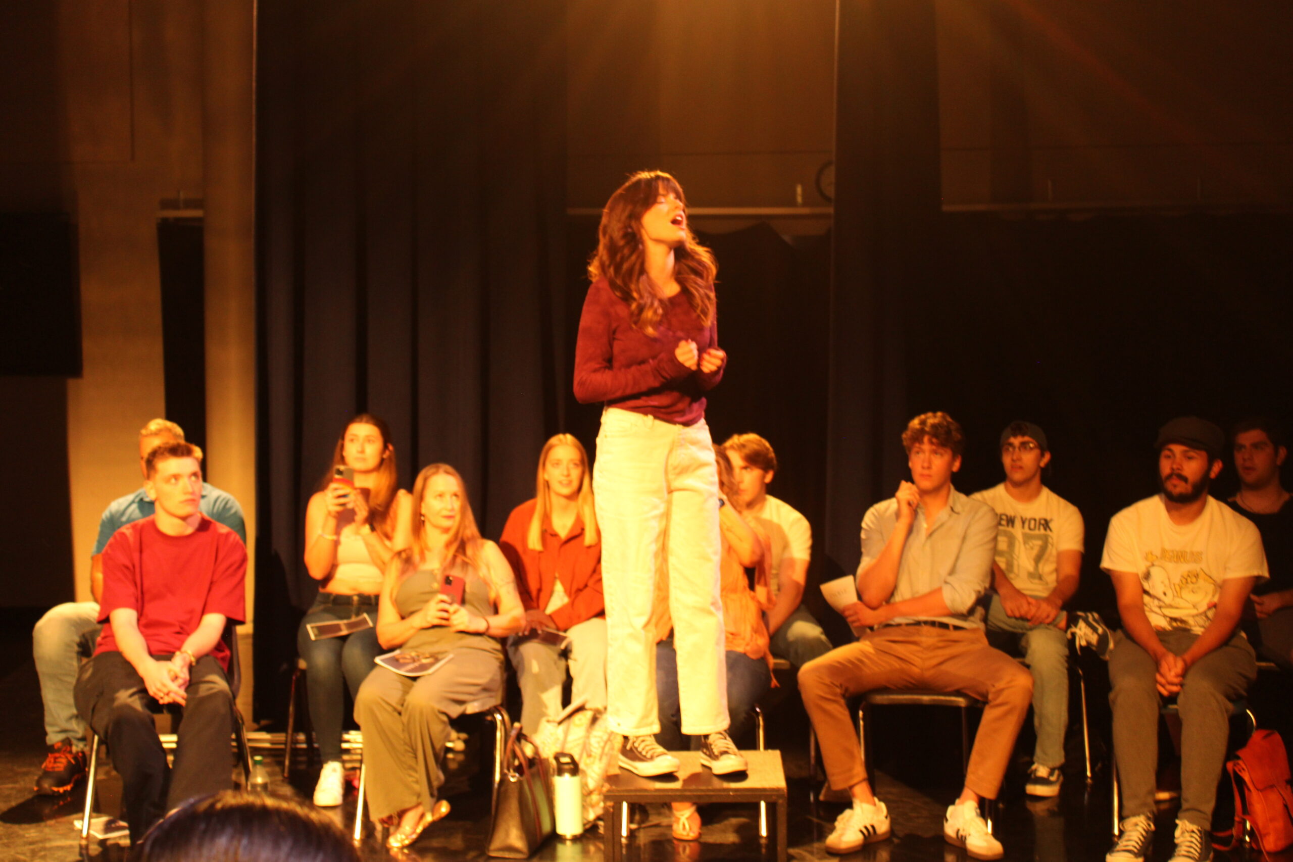 Violet Merrigan performing "I Know Him So Well" from Chess at "Boundless: Break Past Your Typecast" show on Sept. 19 at Life Hall. Chloe Stavis | The Montclarion
