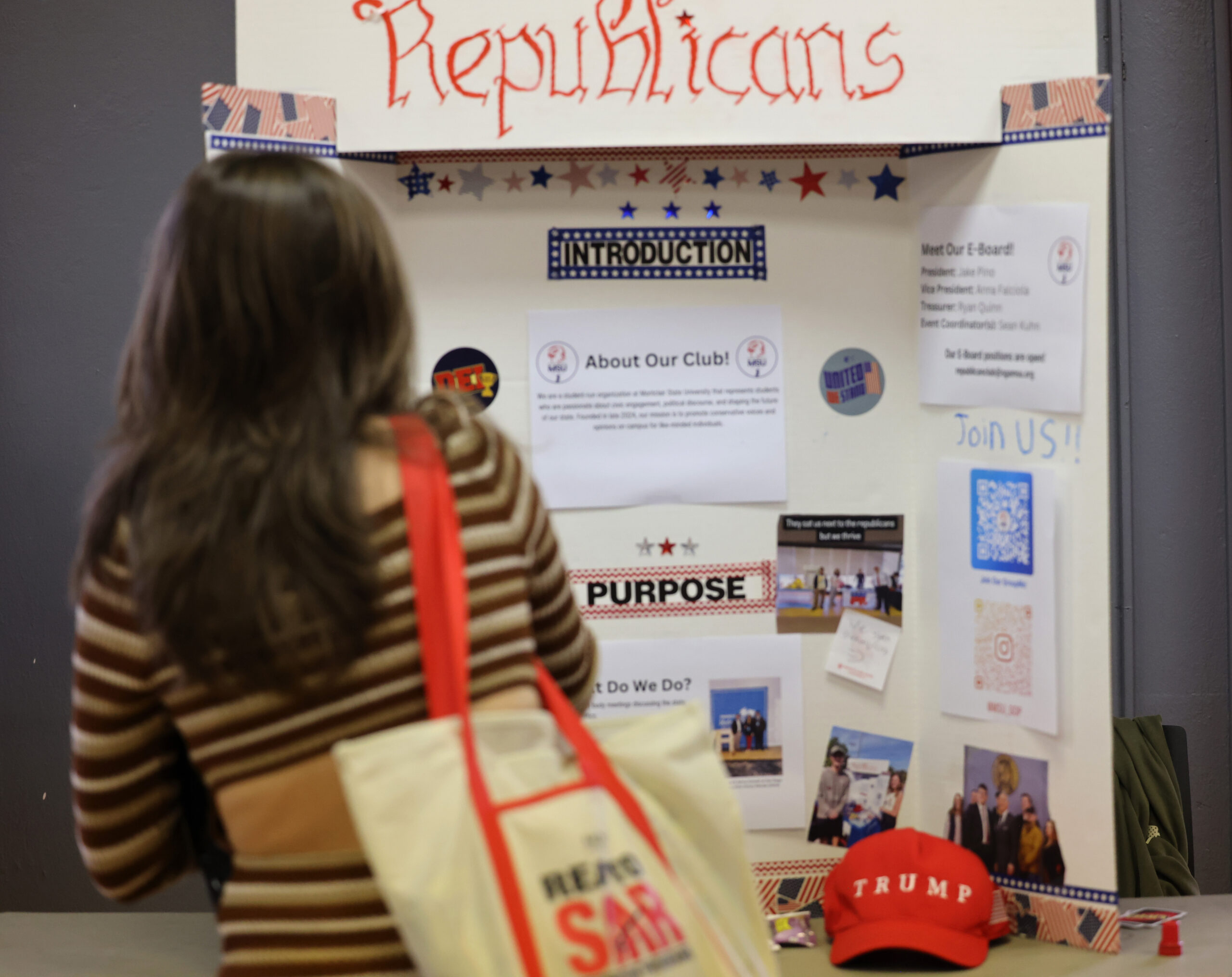 A republican stand at a political tabling event hosted by the Civic and Voter Engagement office. This event was held in build up of the gubernatorial election in New Jersey between Mikie Sherrill and Jack Ciattarelli.