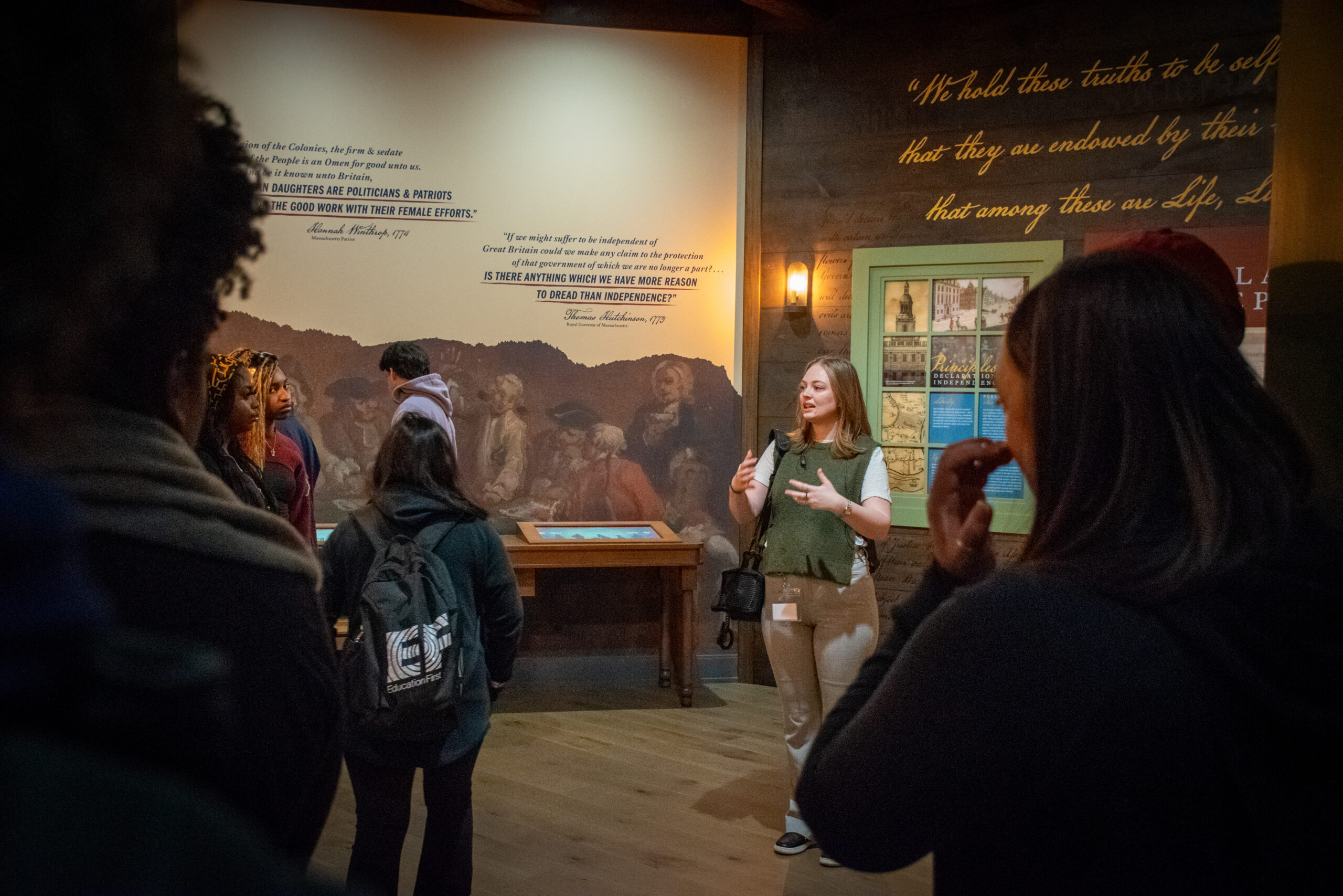 Students gather for a guided tour of the National Constitution Center&squot;s newest exhibit, "America&squot;s Founding."