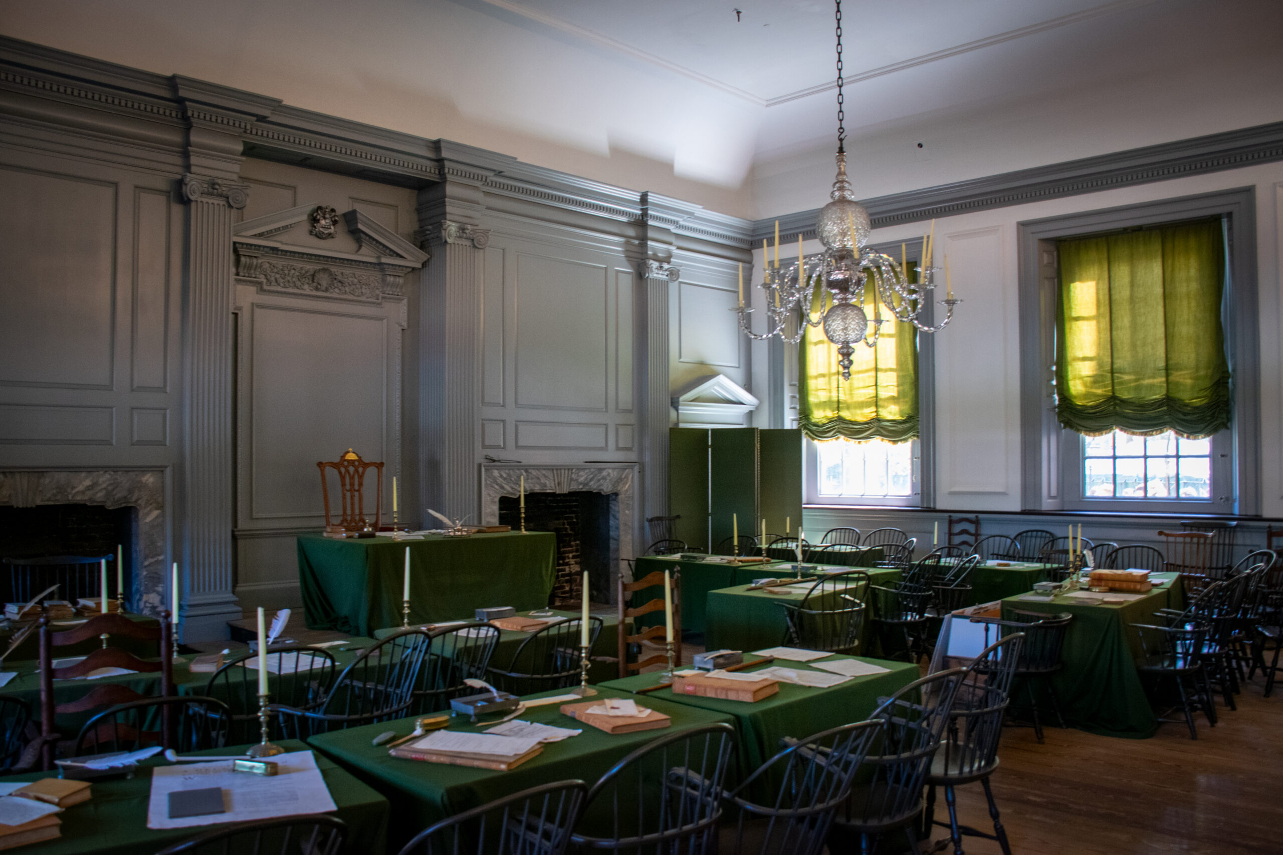 Inside of Independence Hall where the Declaration of Independence was signed.