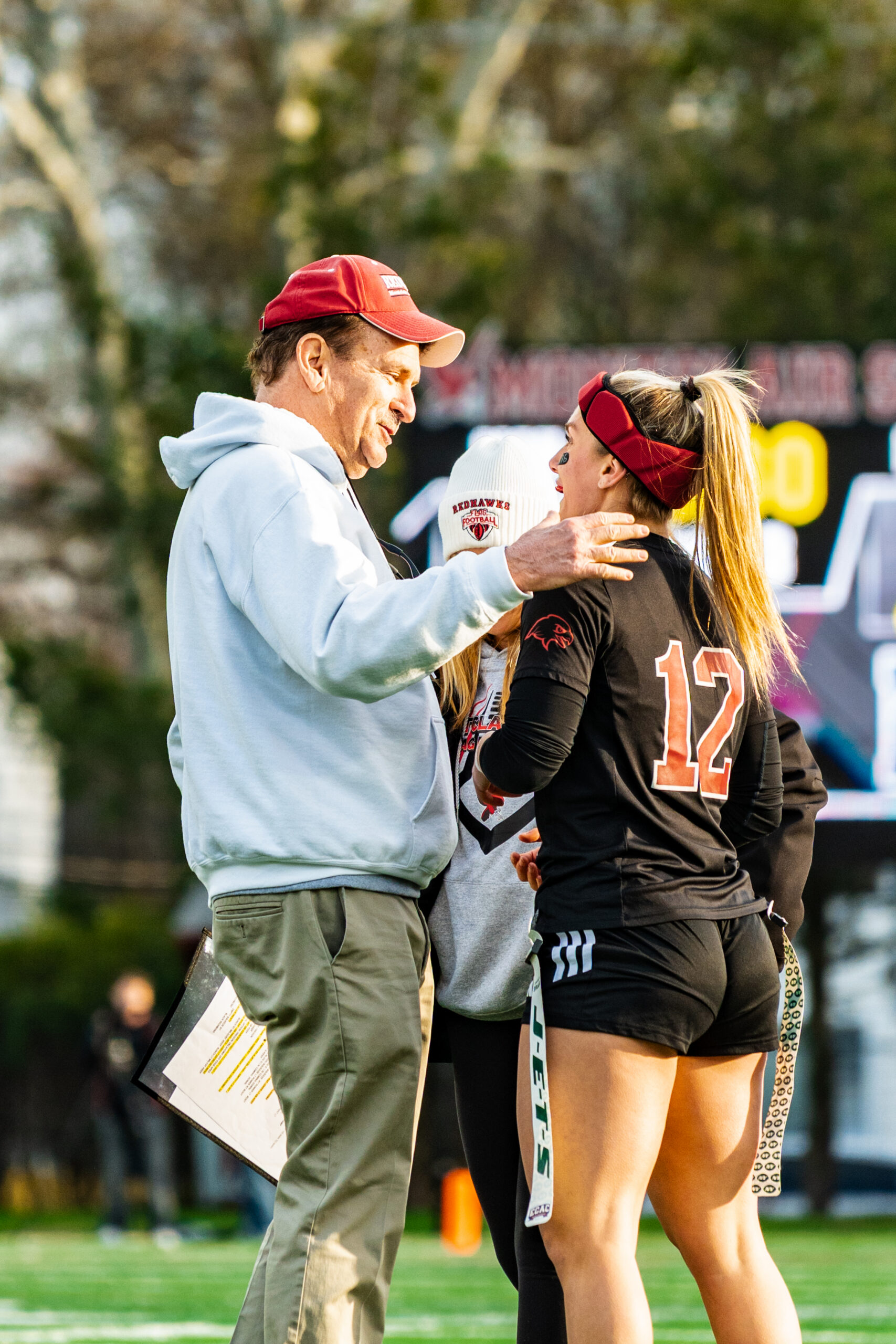 “To see these young ladies that we see here at Montclair State creating history and trying to leave a legacy for other young ladies to follow in the future, that’s very important to me, especially as a father," said Montclair State flag football head coach Jim Kelly. Photo courtesy of Montclair State Athletics