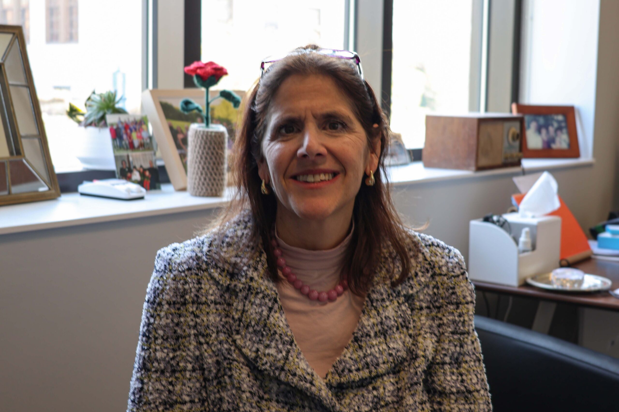 Emily Isaacs, AI Working Group co-chair and senior associate provost for faculty affairs in her office located in Susan A. Cole Hall at Montclair State University. photo by Emily Ramirez