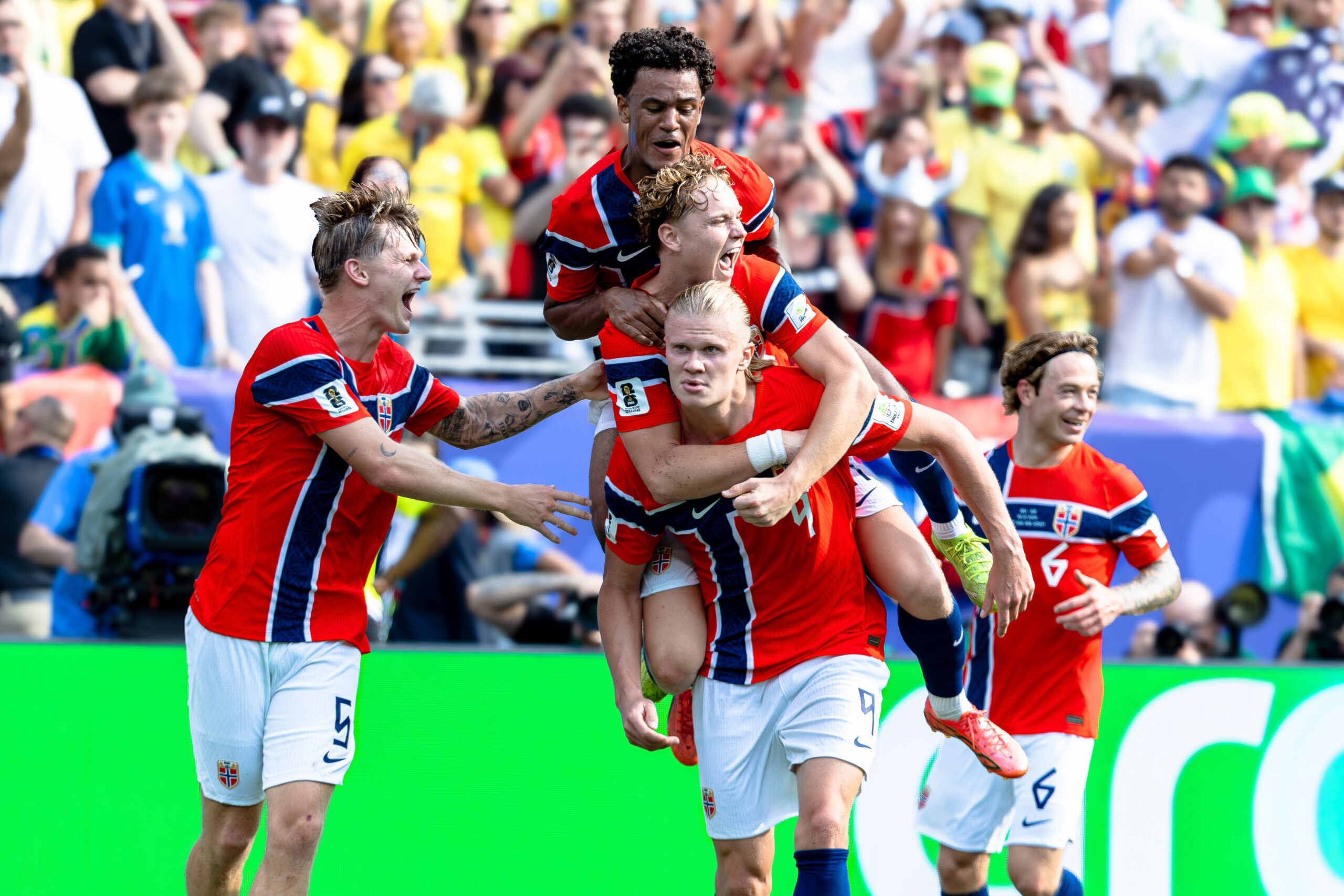 EAST RUTHERFORD, NJ 07/29/2026 2026 FIFA WORLD CUP ROUND OF 16 STAGE BRAZIL vs. NORWAY: Erling Braut Haaland of Norway celebrates his goal at New York New Jersey Stadium. - Photo by Irish Maliborski/ New York Soccer Journal