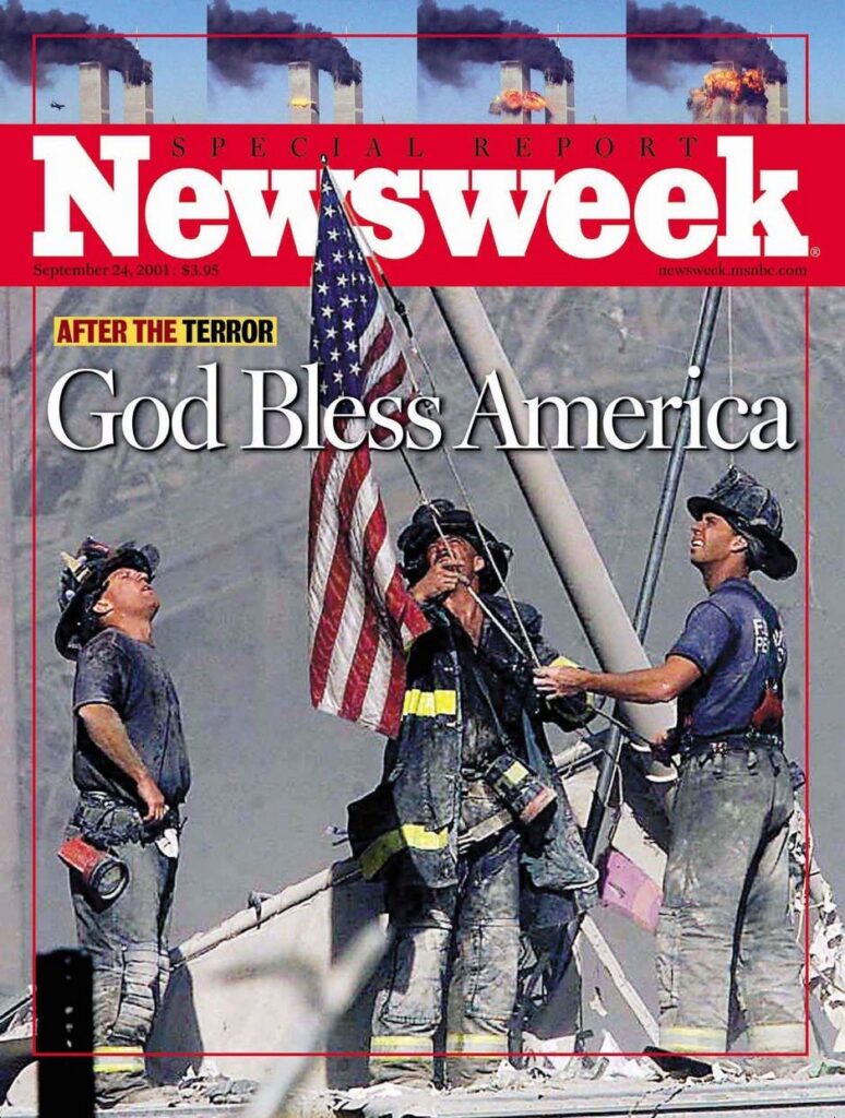Thomas Franklin&squot;s photograph, "Raising the Flag at Ground Zero," on the cover of Newsweek magazine. The photo would go on to be one of the most impactful and recognizable photos from the 9/11 attacks and their aftermath.
Photo courtesy of Thomas Franklin