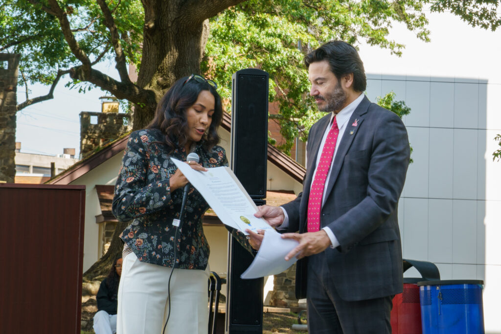 Silvia Catalan-Culnan presents President Jonathan Koppell with a Proclamation from Governor Sherrill, Wednesday, Sep. 16, 2026.