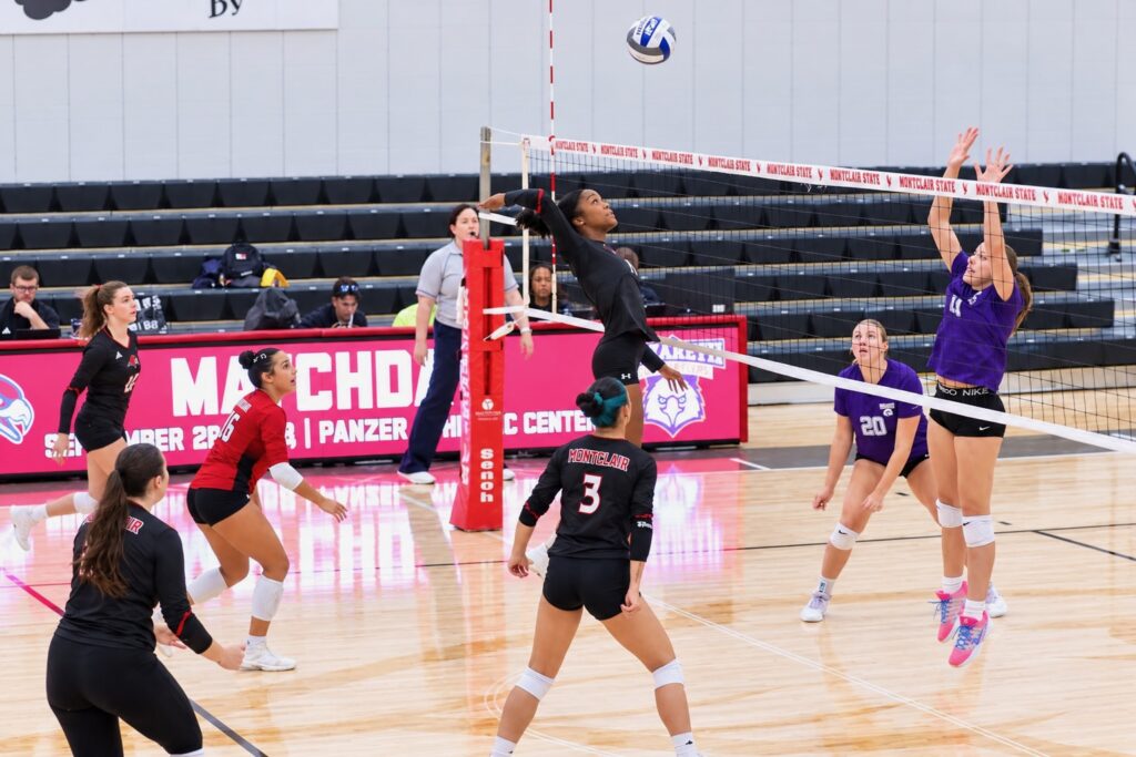 Montclair State's Breanna Craig attempts a spike during the Red Hawks' straight-sets win over Nazareth. Abby Brown | The Montclarion