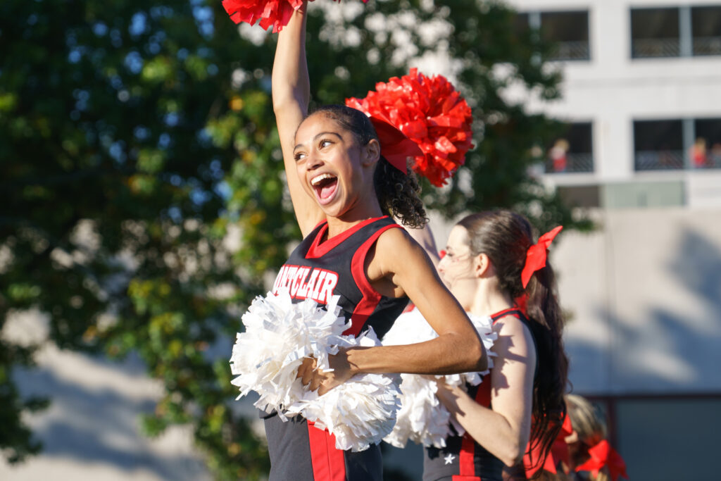 Montclair State University's Cheer Team performing in front of the homecoming crowd, Saturday, Oct. 3, 2026.