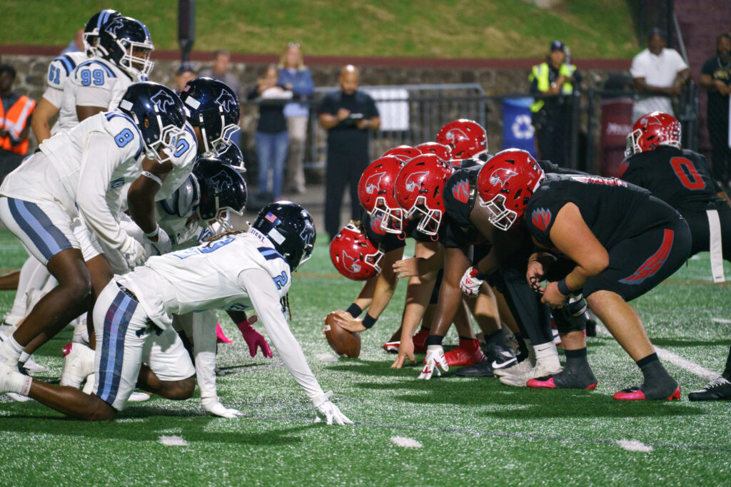 Montclair State University’s offense faces off against Kean University’s defense at the line of scrimmage, Saturday, Oct. 3, 2026.