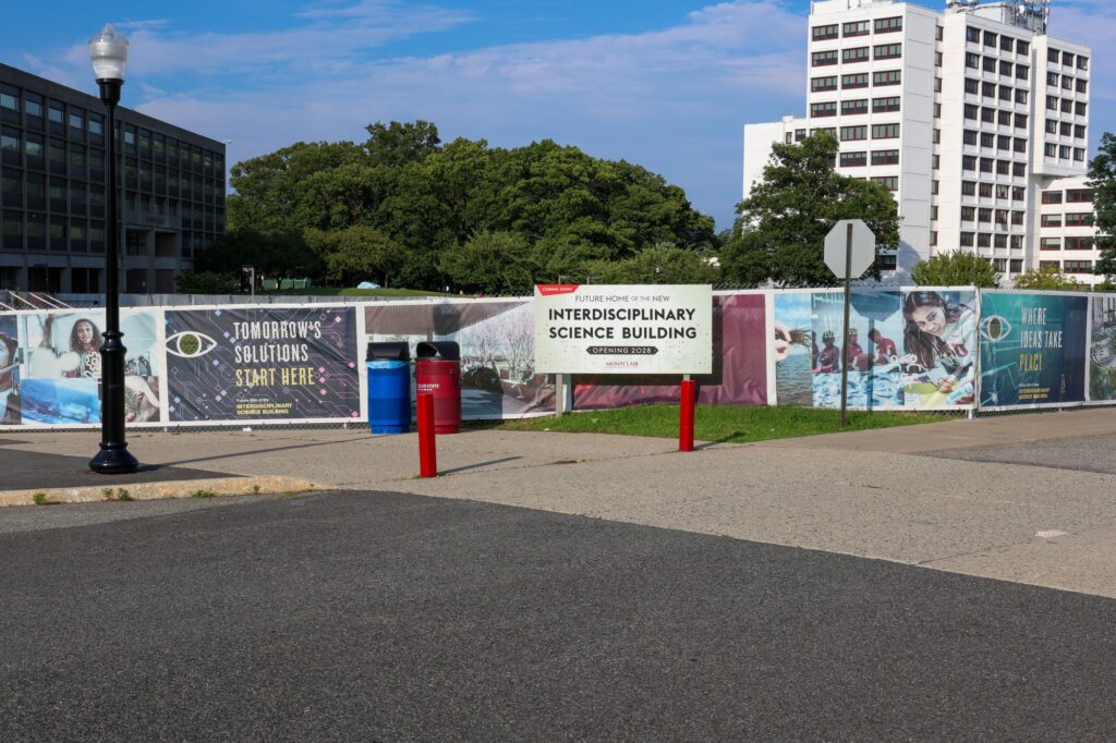 Montclair, N.J. — Aug. 8, 2026
The future site of Montclair State University’s Interdisciplinary Science Building is pictured on Aug. 8, 2026. The $120 million building is expected to open in the 2028-29 academic year. Photo by Emily Ramirez