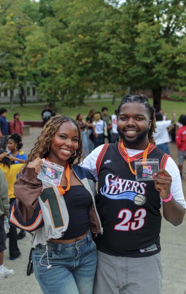 Current B.S.U. President Veronica Legerme (left) and former B.S.U. President Chris Warren (right) showing off their event VIP Passes. | Photo by Taniya Giles, Visual Communication Design '27 (@tg4photos via Instagram)